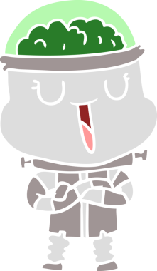 Bir insan tarafından çizilmiş mutlu düz renkli çizgi film robotu