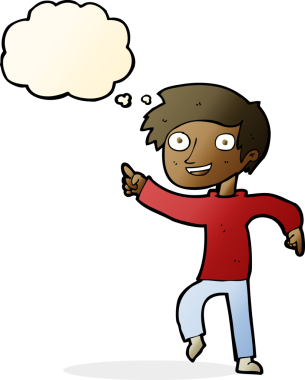 çizgi film mutlu çocuk bir insan tarafından çizilmiş düşünce balonuyla işaret