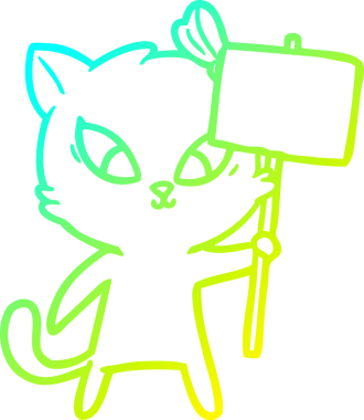 Bir insan tarafından çizilen çizgi film kedisinin soğuk gradyan çizgisi.