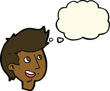 Bir insan tarafından çizilmiş düşünce baloncuklu mutlu çocuk yüzü.