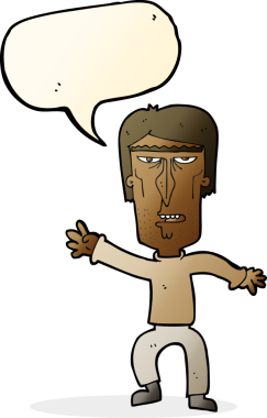 Bir insan tarafından çizilmiş konuşma baloncuğuyla uyarı sallayan kızgın bir adam.