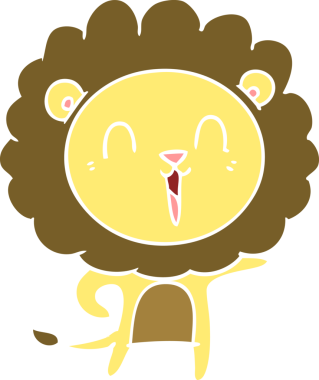 Gülen aslan düz renkli çizgi film bir insan tarafından çizildi.