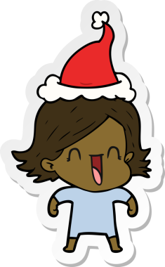 Bir insan tarafından çizilmiş Noel Baba şapkası giyen mutlu bir kadının el yazısı.