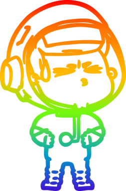 Bir insan tarafından çizilen gökkuşağı gradyan çizimi stresli astronot