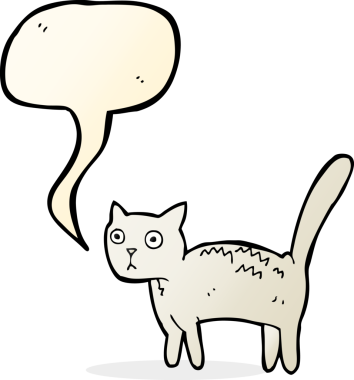 Bir insan tarafından çizilmiş konuşma balonlu korkmuş kedi çizgi filmi.