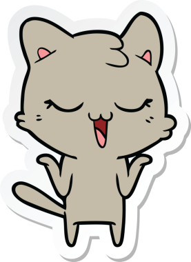 Bir insan tarafından çizilmiş çizgi film kedisinin çıkartması.