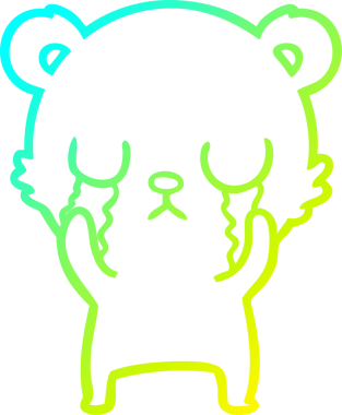 Bir insan tarafından çizilmiş ağlayan çizgi film ayısının soğuk gradyan çizgisi.