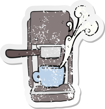 Bir insan tarafından çizilmiş karikatür espresso makinesinin geriletilmiş yapıştırması.