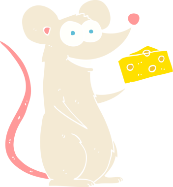 Bir insan tarafından çizilmiş peynirli bir farenin düz renk çizimi