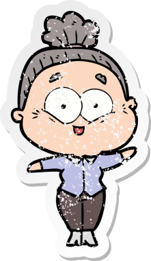 Bir insan tarafından çizilmiş mutlu, yaşlı bir kadının sıkıntılı çıkartması.