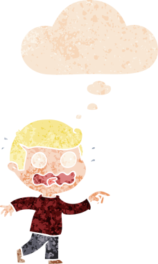 çizgi film, bir insan tarafından çizilmiş grunge sıkıntılı retro dokuma tarzında düşünce baloncuğu ile işaret ederek vurguladı