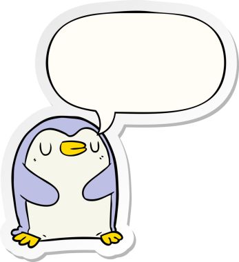 Bir insan tarafından çizilmiş konuşma balonu çıkartmalı penguen çizgi filmi.