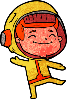 Bir insan tarafından çizilmiş mutlu astronot çizgi filmi.