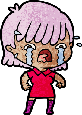 Bir insan tarafından çizilmiş ağlayan çizgi film kızı.