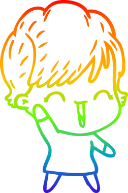 Gökkuşağı gradyan çizgi çizimi bir insan tarafından çizilmiş gülen bir kadın.