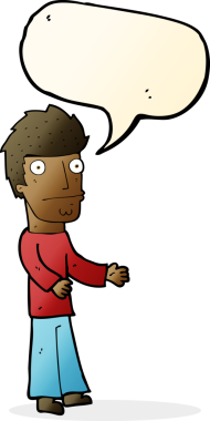 Bir insan tarafından çizilmiş konuşma baloncuğu ile kafası karışmış bir adam.