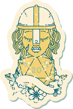 Retro Dövme Biçimi Bir insan tarafından çizilmiş 20 zarlı yarı ork savaşçı karakteri