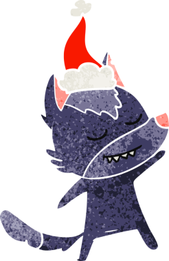 Dost canlısı el, bir insan tarafından çizilmiş Noel Baba şapkası takan bir kurdun eski çizgi filmini çizdi.