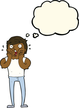 Bir insan tarafından çizilmiş düşünce baloncuğuyla nefes nefese kalmış bir adam.