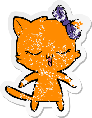 Bir insan tarafından kafasında fiyonk olan çizgi film kedisinin sıkıntılı çıkartması.