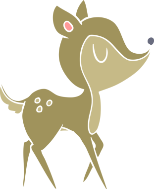 Düz renkli çizgi film. Bir insan tarafından çizilmiş şirin geyik.