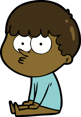 Çizgi filmci çocuk oturmuş bir insan tarafından çizilmeyi bekliyor.