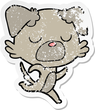 Bir insan tarafından çizilmiş bir karikatür köpeğinin sıkıntılı çıkartması.