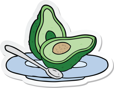Bir insan tarafından çizilmiş Avokado çizgi filminin çıkartması.