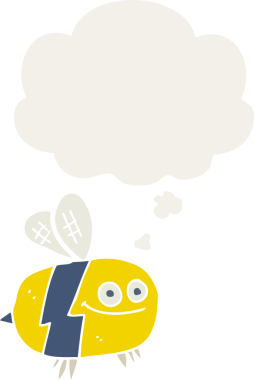 Düşünce baloncuğu olan çizgi film arısı insan tarafından çizilmiş.