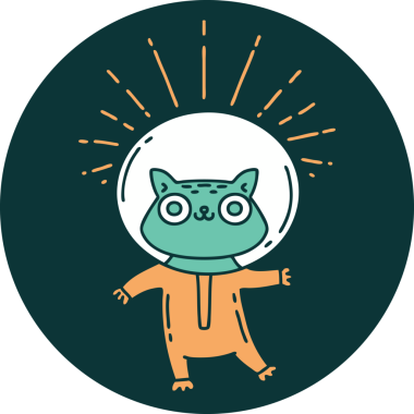 Bir insan tarafından çizilmiş astronot kostümlü dövme stili bir kedinin simgesi