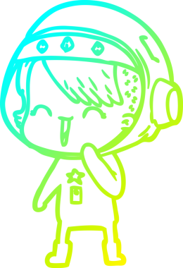 Bir insan tarafından çizilmiş mutlu bir uzay kızının soğuk çizgi çizimi.