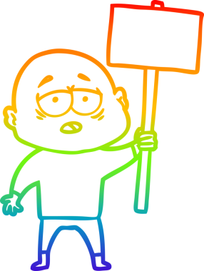 Gökkuşağı gradyan çizgi çizimi bir insan tarafından çizilmiş yorgun kel bir adam