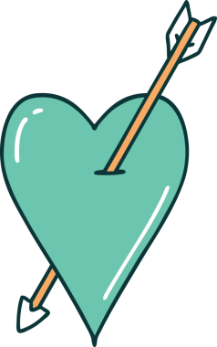 Bir insan tarafından çizilmiş ok ve kalbin ikonik dövme şekli