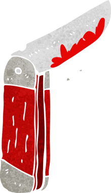 Bir insan tarafından çizilmiş kanlı çizgi film bıçağı.