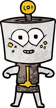 Bir insan tarafından çizilmiş mutlu çizgi film robotu