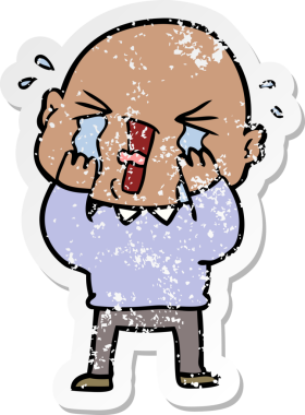 Bir insan tarafından çizilmiş ağlayan kel bir adamın sıkıntılı çıkartması.