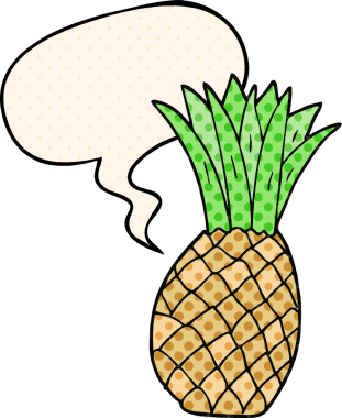 Bir insan tarafından çizilmiş çizgi roman tarzında konuşma balonu olan çizgi film ananası.