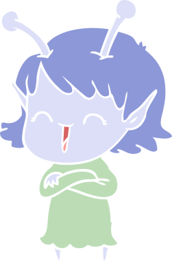 Bir insan tarafından çizilmiş düz renkli uzaylı kız çizgi filmi.