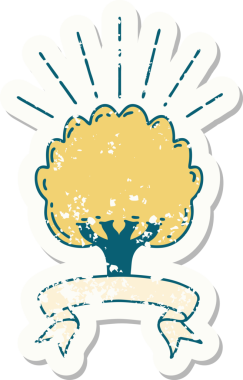 Bir insan tarafından çizilmiş dövme stili bir ağacın eski etiketi.