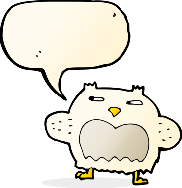 bir insan tarafından çizilmiş konuşma baloncuklu şüpheli baykuş çizgi filmi