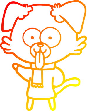 Bir insan tarafından çizilmiş kışlık giysiler içindeki çizgi film köpeğinin sıcak çizgi çizimi