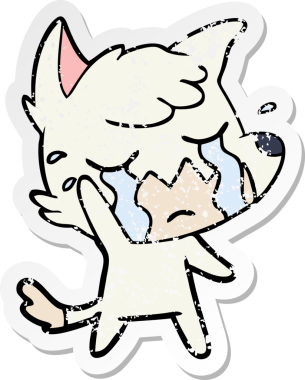 Bir insan tarafından çizilmiş ağlayan, el sallayan tilki çizgi filminin sıkıntılı çıkartması.