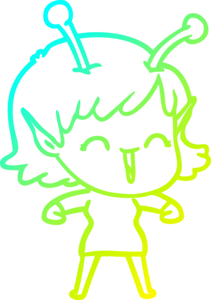 Soğuk gradyan çizgisi, bir insan tarafından çizilmiş gülen uzaylı bir kızın çizimi.