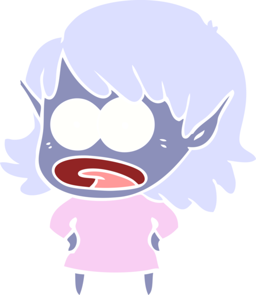 Düz renkli çizgi film bir insan tarafından çizilmiş elf kızı şok etti.