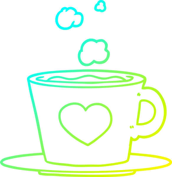 Bir insan tarafından çizilmiş güzel bir fincan kahvenin soğuk gradyan çizimi