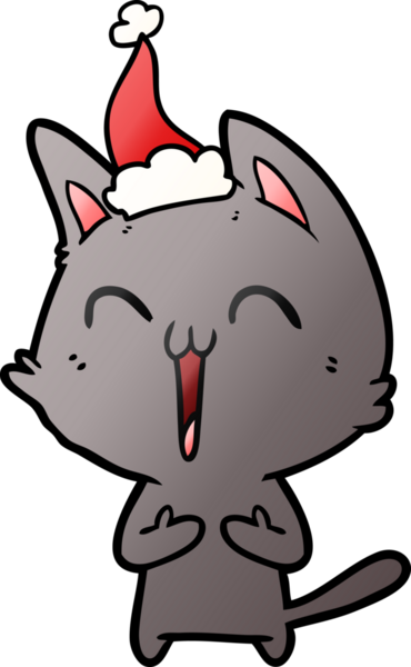 Bir insan tarafından çizilmiş Noel Baba şapkası takan bir kedinin gradyan çizimi.