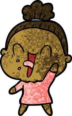 Bir insan tarafından çizilmiş mutlu yaşlı kadın çizgi filmi.