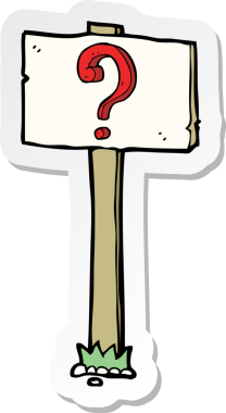 Bir insan tarafından çizilmiş soru işaretli çizgi film tabelasının çıkartması.