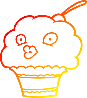 Bir insan tarafından çizilmiş komik bir kekin sıcak gradyan çizgisi