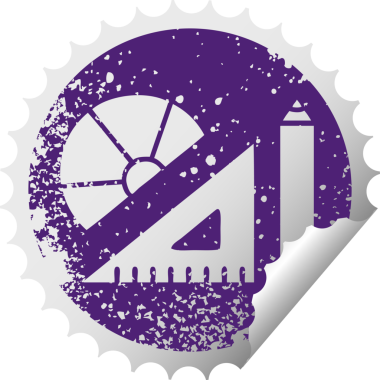 Bir insan tarafından çizilmiş bir matematik kitinin derili dairesel soyma etiketi.